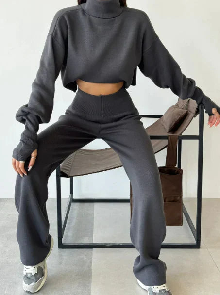 Alicia™ - Knitted turtleneck sweater and pants set