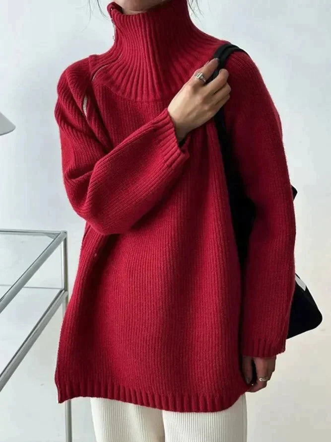 Scarlet™ - Red monochrome sweater with high neckline