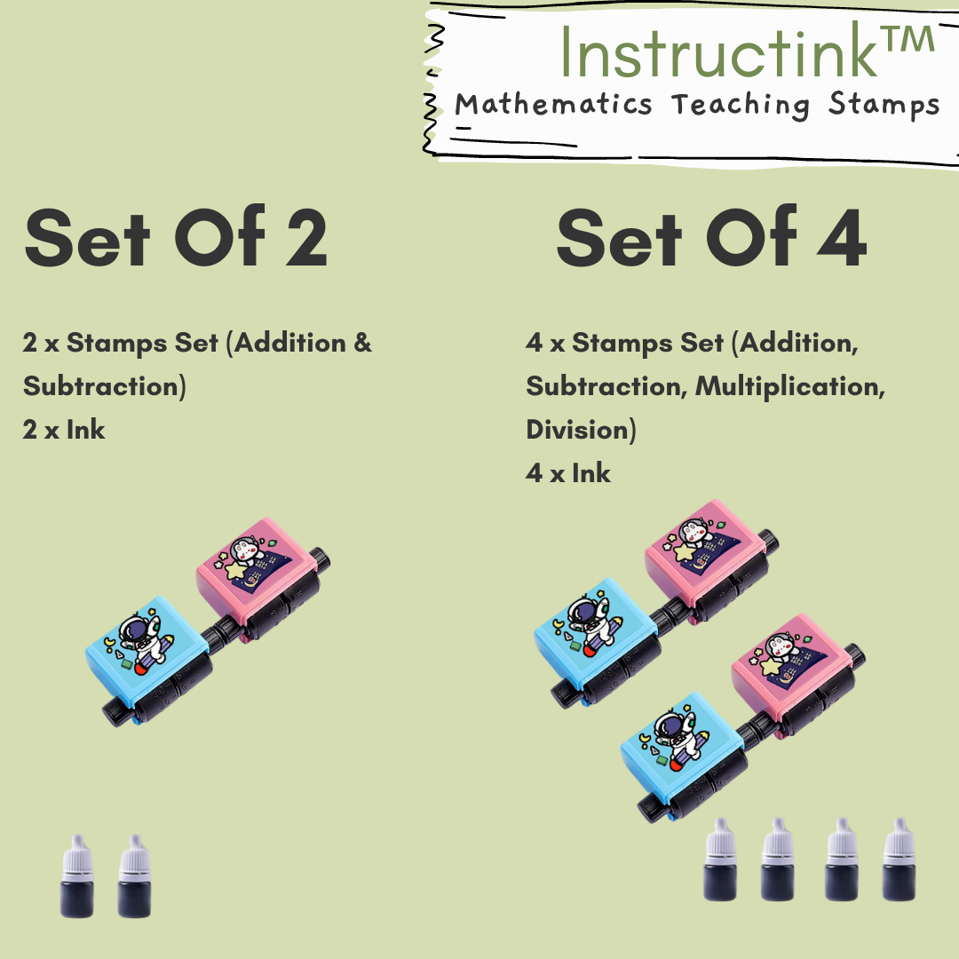 Instructink™ Refillable Mathematics Teaching Stamp Set | Incl. Ink