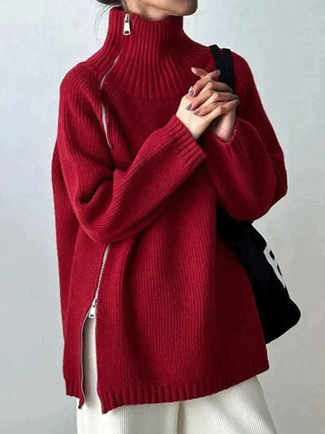 Scarlet™ - Red monochrome sweater with high neckline