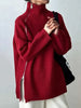 Scarlet™ - Red monochrome sweater with high neckline