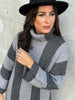 Knitted dress with turtleneck and block stripes