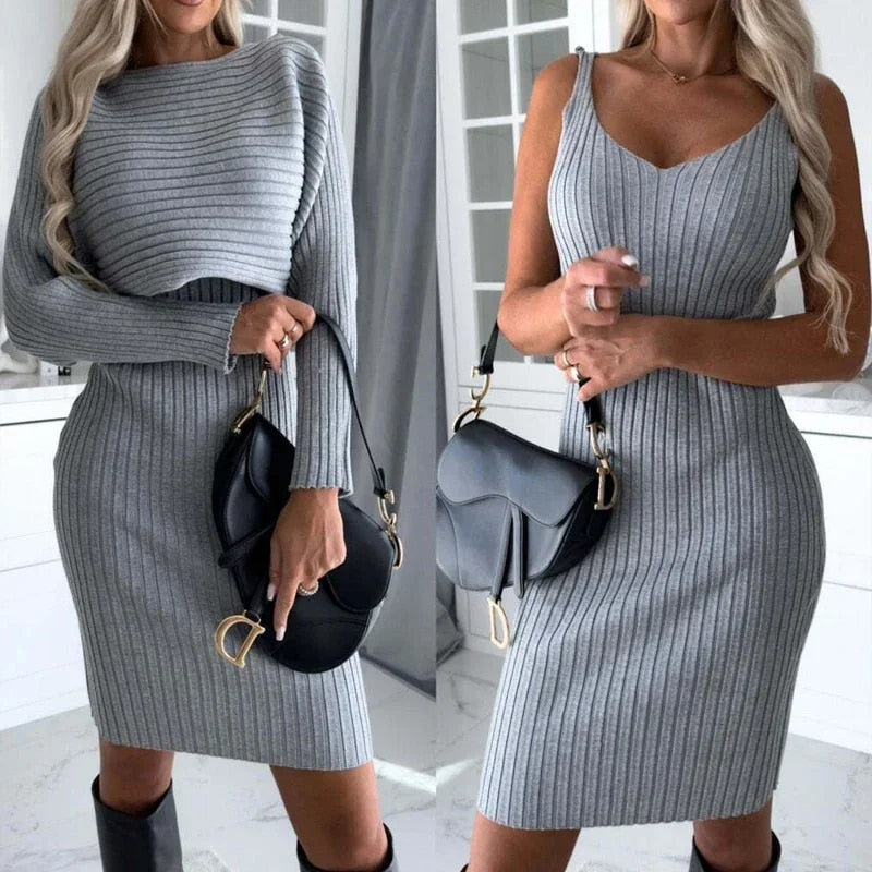 Zoey Women's Dress with Long Sleeve Crop Top Set