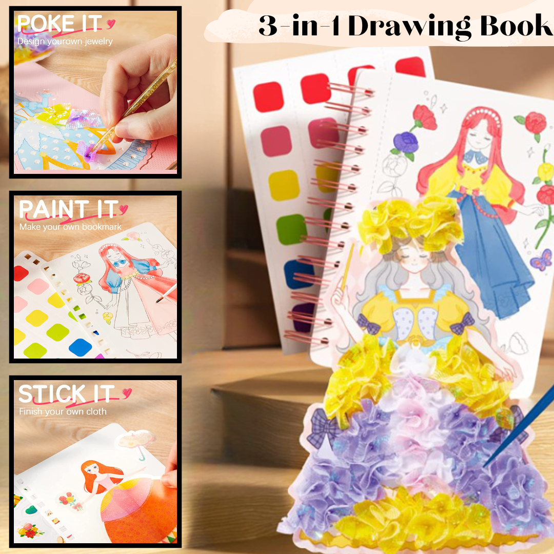 Princess Art Adventure 3-in-1 Drawing Book with Watercolors, Stickers, and Poking