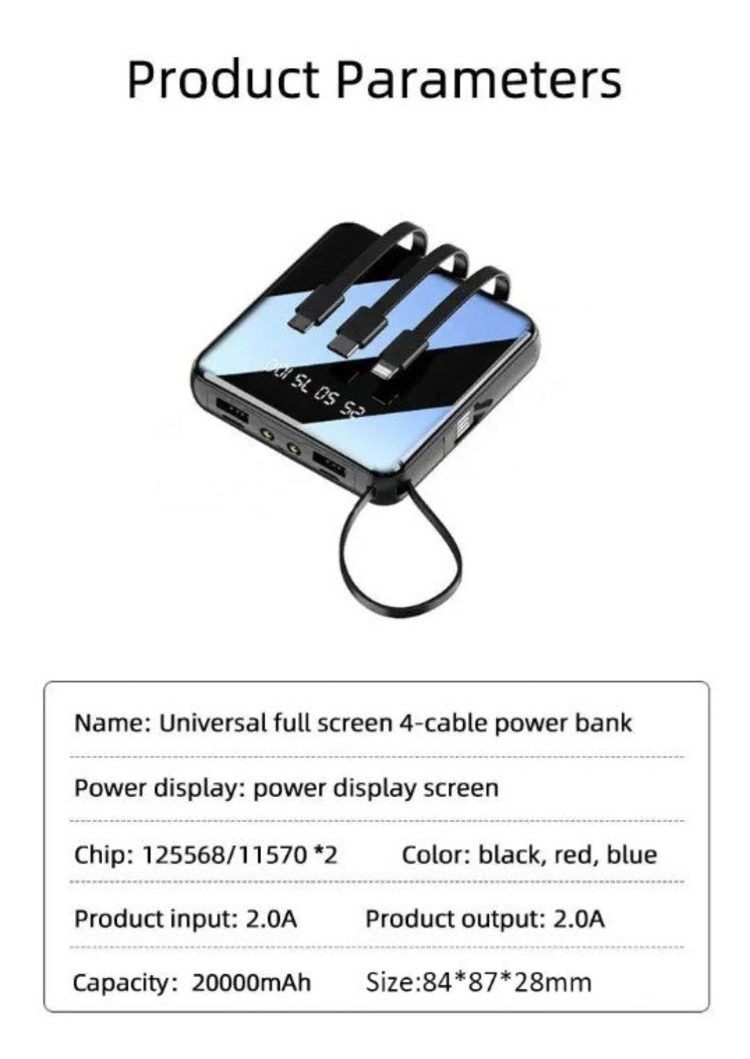 Mini Power Bank | 4-cable 20000 mAh