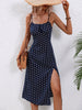 Vanya Polka Dot Print Maxi Dress with Sexy Slit and Suspender Straps